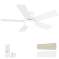 POCHFAN 42 Inch White Ceiling Fans with Lights and Remote, LED Low Profile Flush Mount Ceiling Fan for Bedroom, Living Room, Patio, Quiet DC Motor, 5 Blades