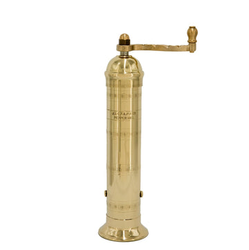 Alexander Home Original Greek Pepper Mill, 9-Inch Brass - European Manual Pepper Grinder, Refillable, with Polishing Cloth