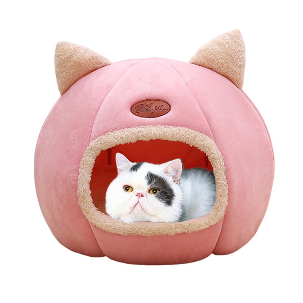 Cat Beds for Indoor Cats, Cozy Cat Cave Bed Dog House Cats Tent with Removable Cushion Pillow, Soft Warm Pet House Puppy Bed, Cute Pet Nest for Kitten Small Dog (Pink, L-14.2x14.2x14.2 Inches)