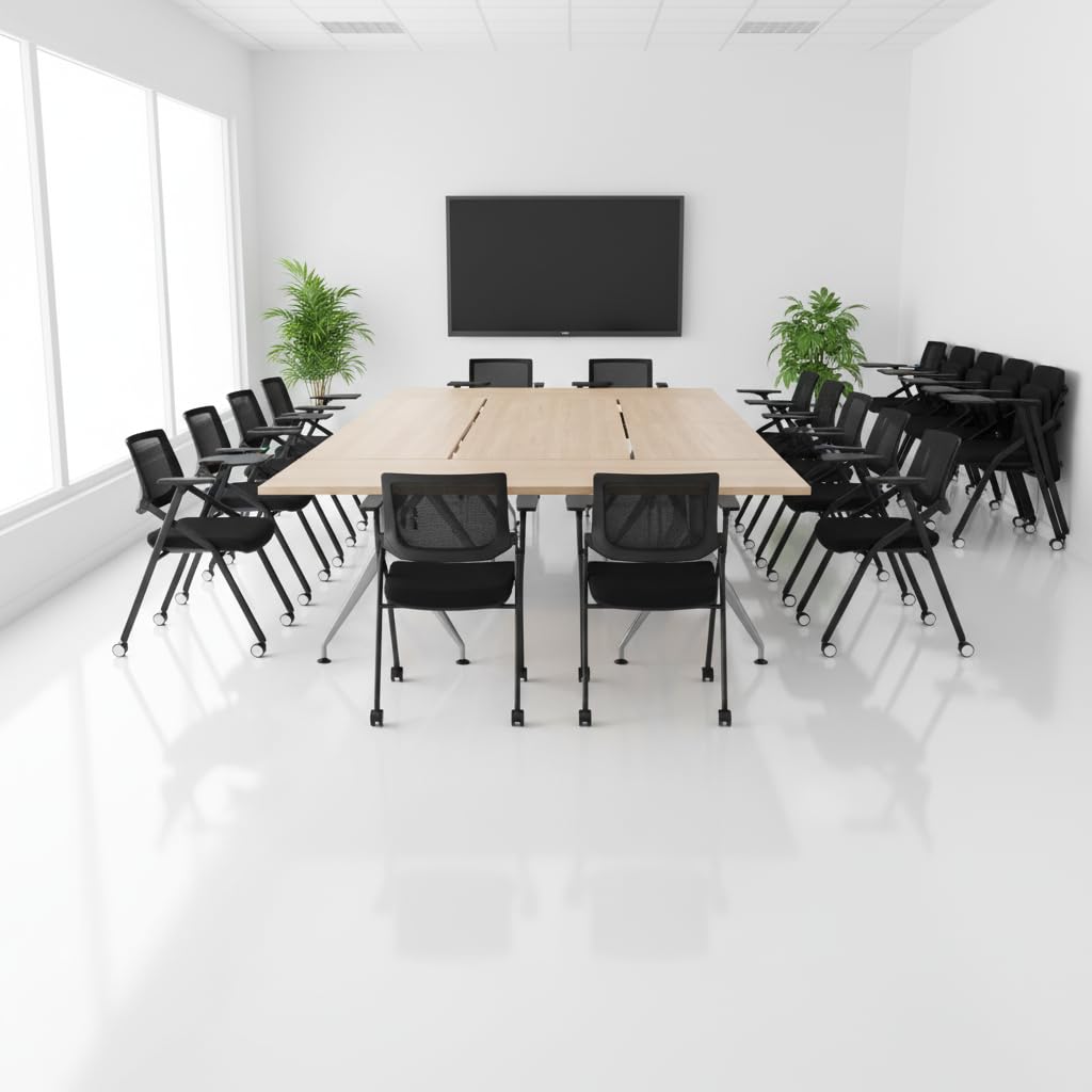 Brobriyo Folding Chair with Wheels and Paddle, Ergonomic Mesh Back and Arms for Office, Meetings, Conferences, Receptions, Training Rooms &