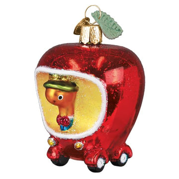 Old World Christmas Lowly Worm's Applecar Glass Blown Ornament for Christmas Tree, Handcrafted Holiday Decoration, Storybook Collection