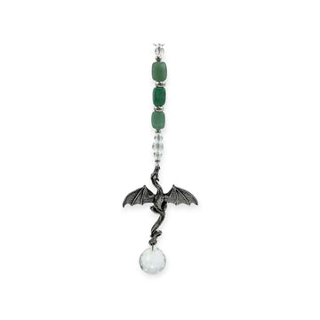 Handmade Dragon Crystal Sun Catcher - Car Rear View Mirror Charm with Green Aventurine Gemstones - Flying Dragon Window Hanging - Crystal Ball Prism