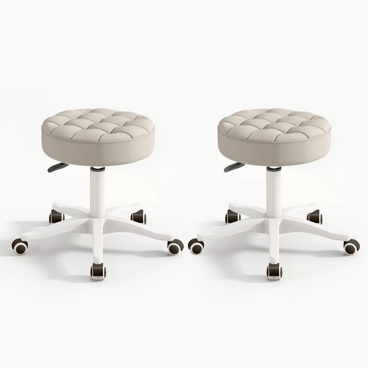 Small Chair Round Rolling Stool with Wheels Pu Leather Height Adjustable Swivel Drafting Work Spa Salon Stools Home Office Chair,6 Pack
