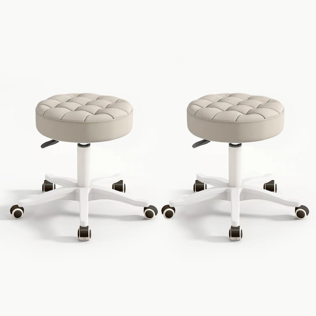 Hdhnba Small Chair Round Rolling Stool with Wheels Pu Leather Height Adjustable Swivel Drafting Work Spa Salon Stools Home Office Chair,2 Pack