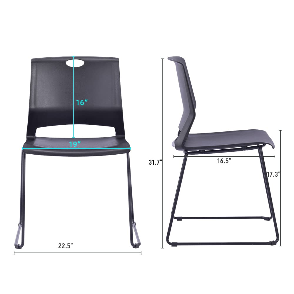 Sidanli Black Stacking Chairs Set of 4, Stackable Chairs for Waiting Room, Large