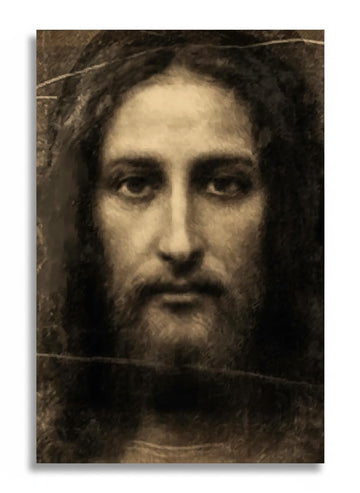 Shroud of Turin Jesus Christ Face Canvas Print Wall Art Decor, Religious Framed Art, Museum-Grade Matte Canvas with Brown Wooden Frame, 7.8" x 11.8"