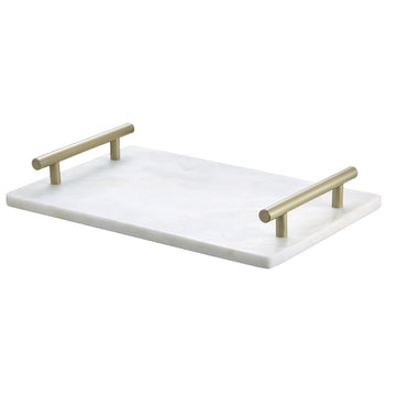 Queenza White Marble Decorative Tray with Gold Handles (12 x 8 Inch) | Luxury Stone Vanity Tray for Bathroom, Kitchen Counter, Coffee Table & Dresser Organization