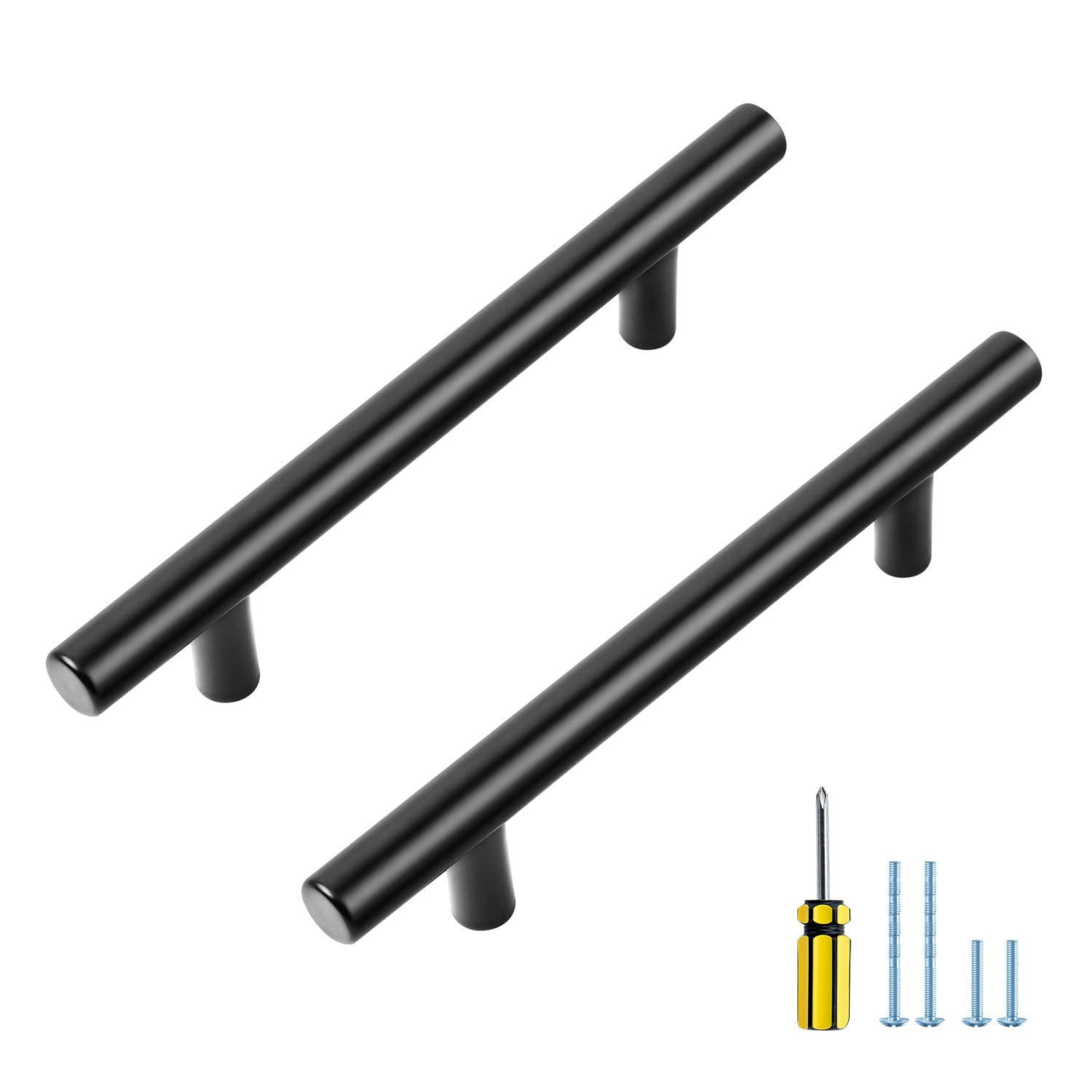 Ravinte 30 Pack 4 inch Hole Center Black Cabinet Pulls Kitchen Cabinet Handles 6-3/8" Overall Length Matte Black Hardware for Cabinet