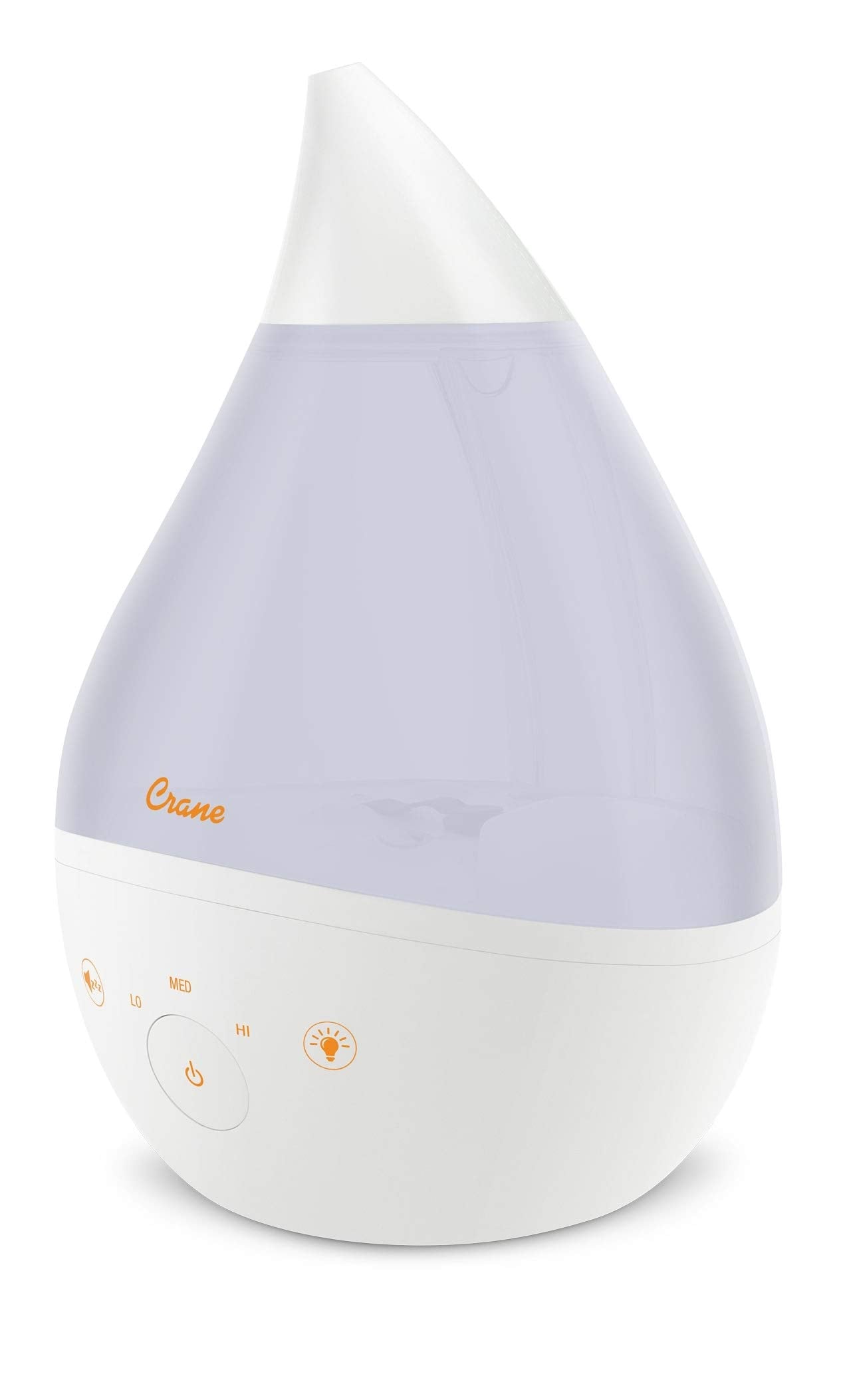 Crane 4-in-1 White Drop Ultrasonic Cool Mist Humidifier with Sound Machine, Night Light, Aroma Tray, 1 Gallon Top Fill White