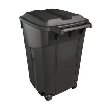 45-Gallon Black Wheeled Heavy-Duty Plastic Garbage Can – with Attached Lid for Outdoor & Indoor Use (45-Gallon)
