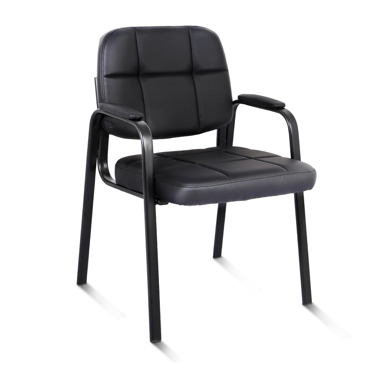 Clatina Reception Chair with Bonded Leather Padded Arm Rest, Modern Style Guest Chair for Office Meeting Waiting Room Conference Desk, Black (2
