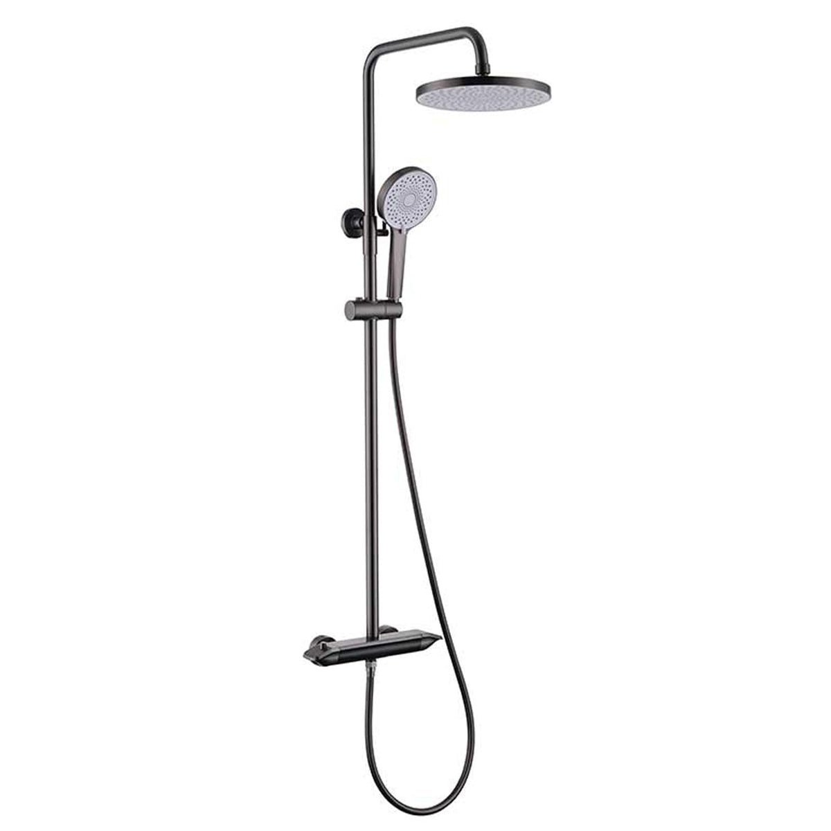 Thermostatic Rain Shower System, 3 Functions Bathroom Shower Faucet Set Wall Mount Shower Fixtures Adjustable Height Shower Faucet with Handheld Sprayer, Rain Shower Head, Waterfall Tub Spout