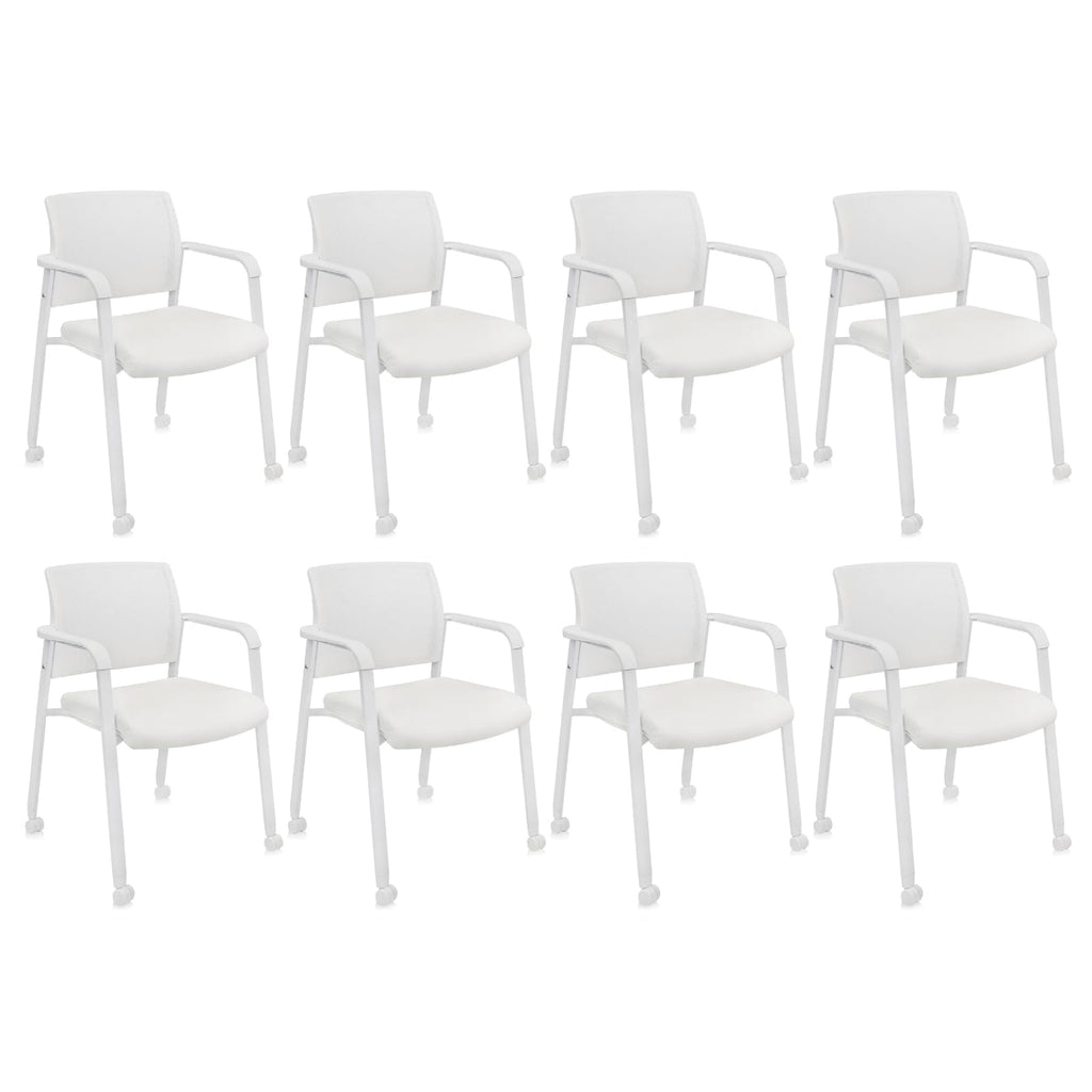 Clatina Mesh Back Guest Reception Stacking Chair with Wheels, Waiting Room Stackable Chairs with Upholstered Leather Seat & Ergonomic Lumbar