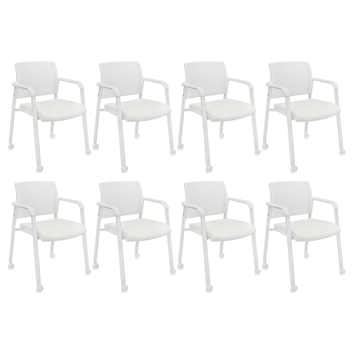 Clatina Mesh Back Guest Reception Stacking Chair with Wheels, Waiting Room Stackable Chairs with Upholstered Leather Seat & Ergonomic Lumbar