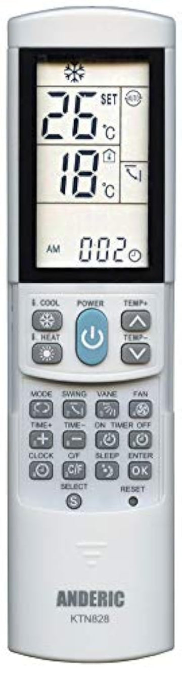 Anderic KTN828 Air Conditioner Remote Control, White – Universal, Compatible with Many Mini-Split, Window, Wall & Portable AC Units – Easy Programming, Backlit LCD, Intelligent Cool & Heat Modes