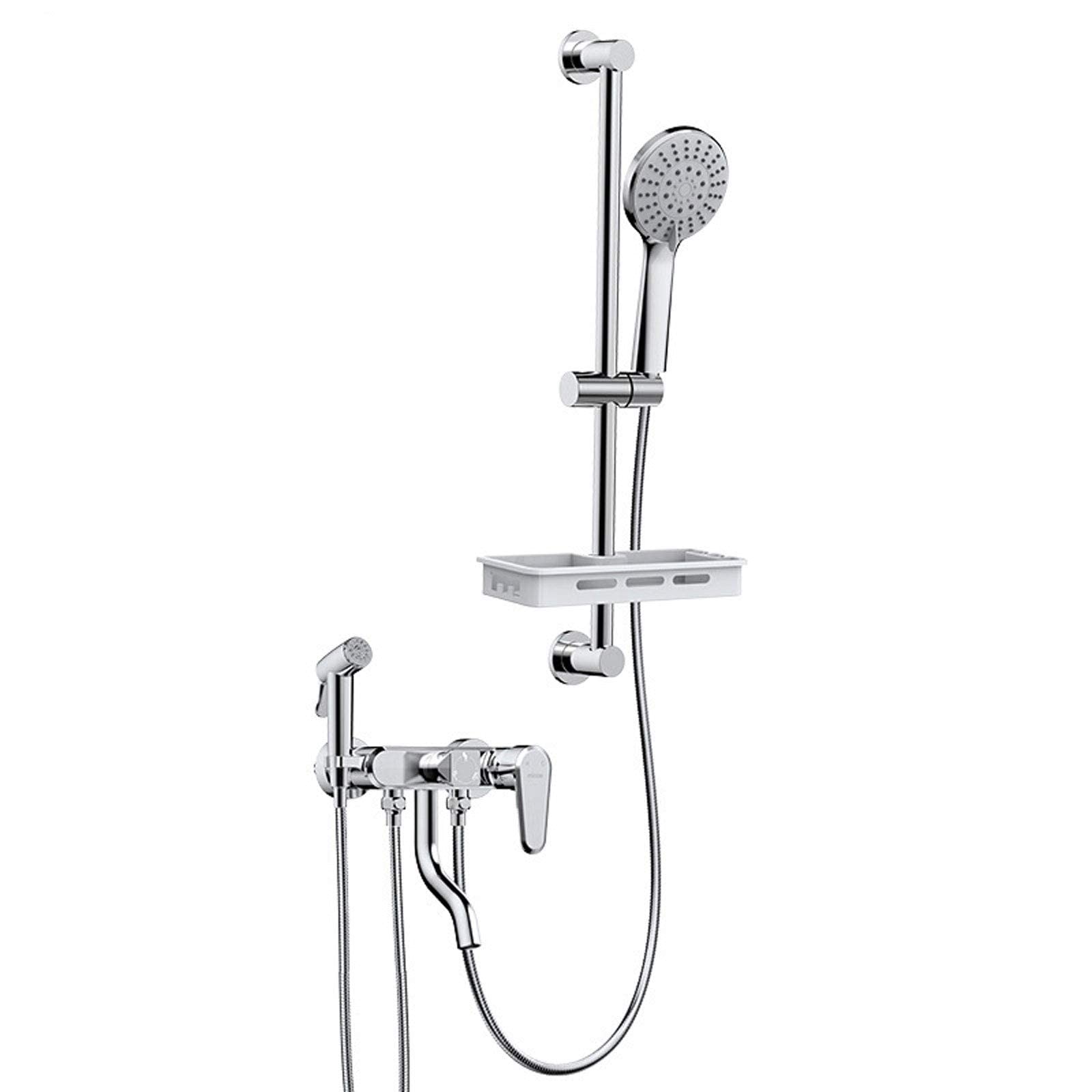 Bathroom Shower System Chrome, Wall Mounted Shower Set Brass with Shower Head Bath Tap, Adjustable Height Shower Mixer Set for Hotel Gym