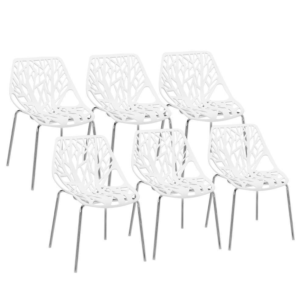 Bonnlo Modern Stackable Dining Chair 6 Pack, Stacking Outdoor Chairs, White, 6P