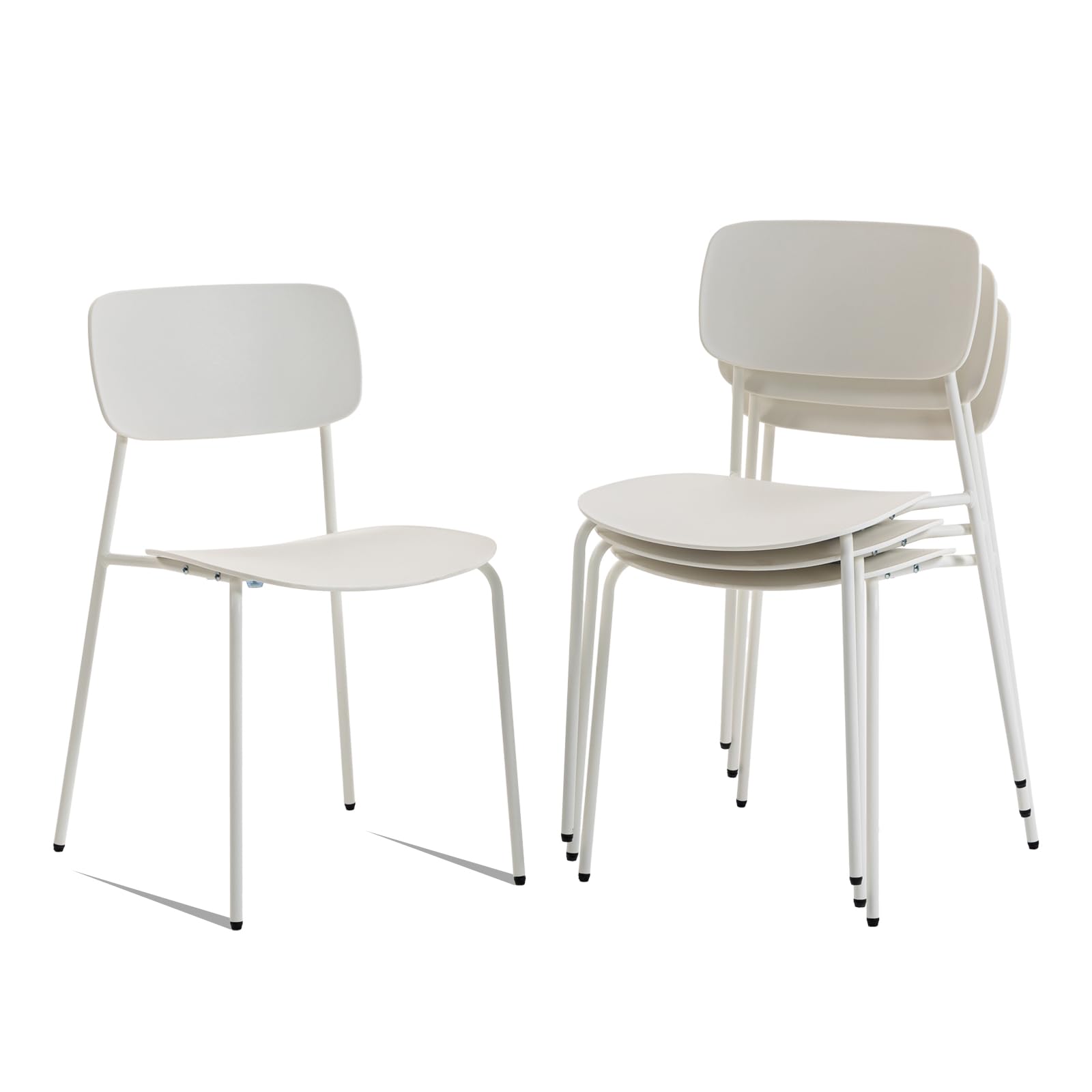 Sidanli Modern Stacking Chairs, White, Set of 4