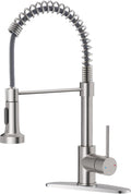 Kitchen Faucets, Brushed Nickel Kitchen Sink Faucet with Pull Down Sprayer Single Handle with Deck Plate Stainless Steel, Suitable for Farmhouse Camper Laundry Rv Bar - OWOFAN 9009SN