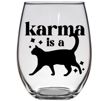 Karma Is A Cat - Fan Gift Swifty Lyrics Sayings Merch Obsessed Swiftey Present - Premium 21oz Stemless Glass Tumbler (Karma Is A Cat)