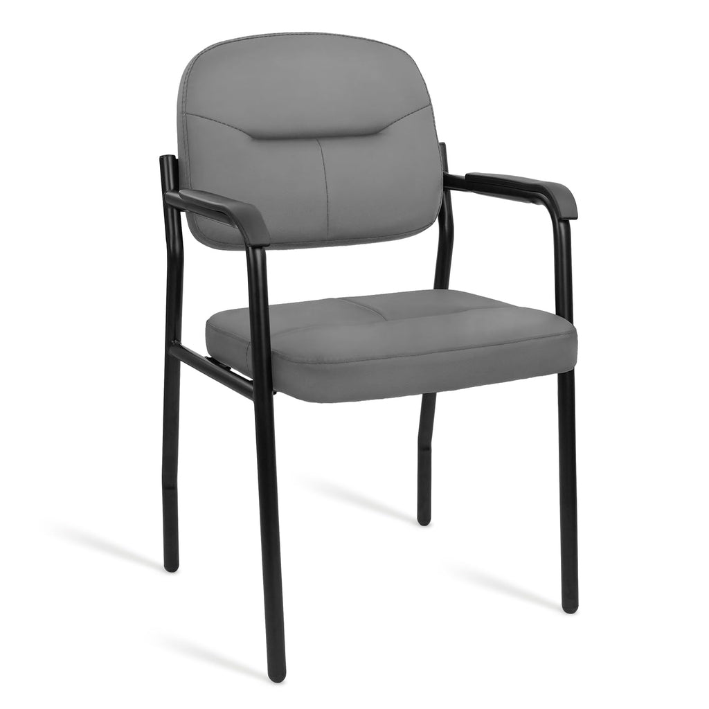 Clatina Leather Guest Chair No Wheels, Office Reception Chair with Armrests and Lumber Support, Ergonomic Desk Armchair for Meeting Waiting