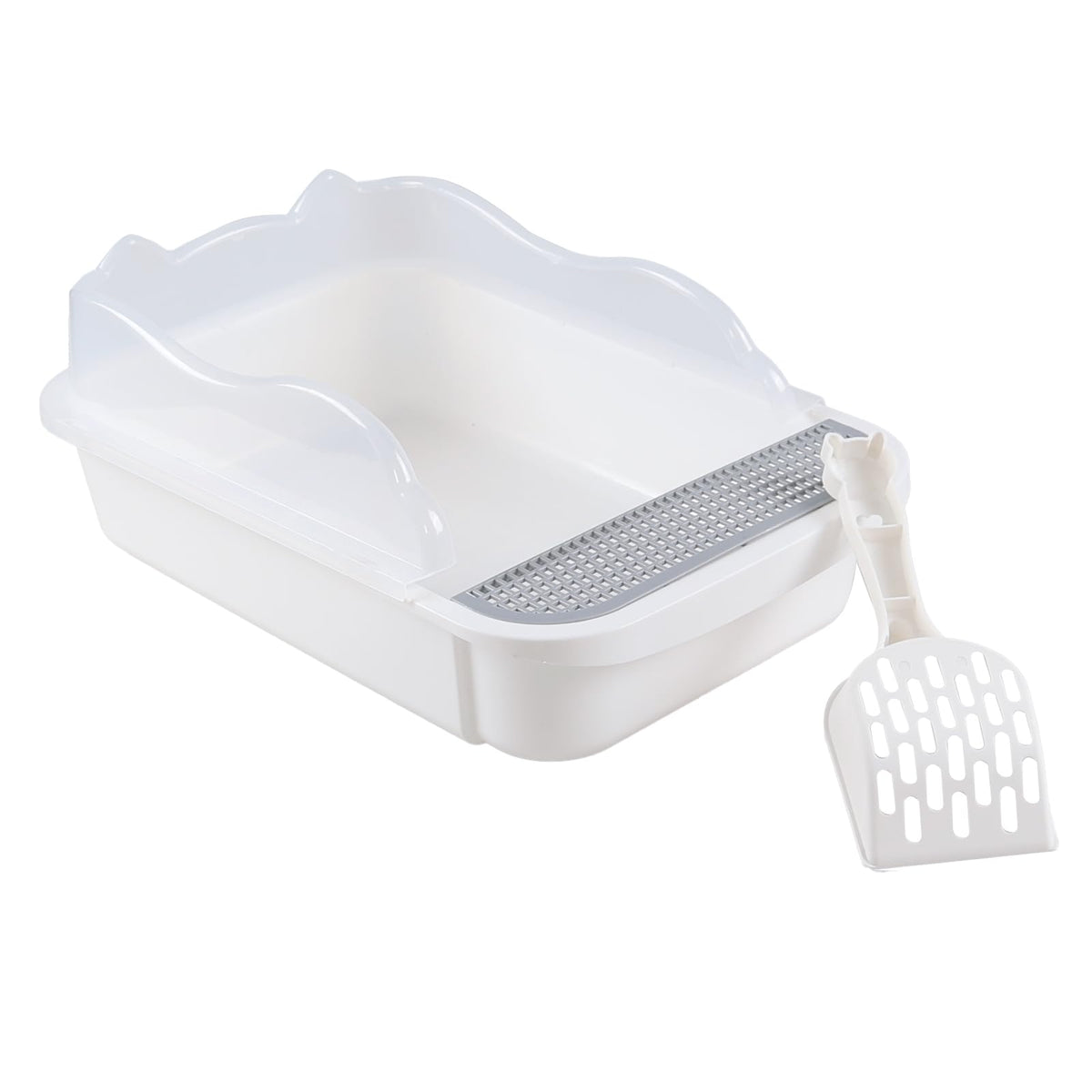 1-Pack Anti Splash Pet Litter Box ?with Frame, Open Top Cat Litter Box with Scoop, White