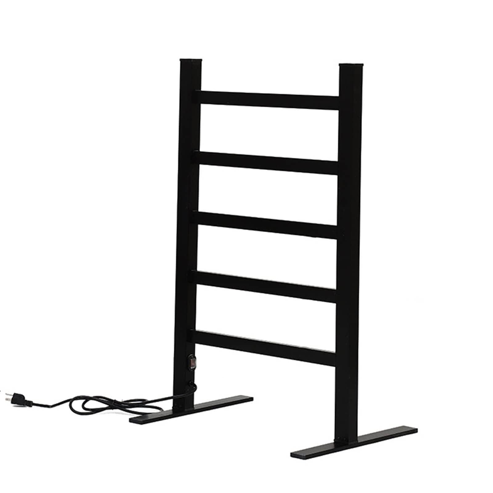 Floor Mounted Towel Warmer Rack Towel Warmer Towel Rail Portable Lightweight Free Standing or with 5 Heated Bars Stainless Steel Black Finish for Bathroom