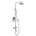 Wall Mounted Shower System Stainless Steel, Rainfall Shower Set Silver with Overhead Shower Head Shelf Tap, Adjustable Height Shower Mixer Set for Bathroom Hotel