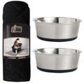 Gorilla Grip Thick Cat Litter Trapping Mat and Stainless Steel Dog Bowls Set of 2, Cat Mat is 35x23 Inch, Stainless Steel Dog Bowls Hold 2 Cups, Both in Black Color, 2 Item Bundle