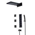 Shower System Matte Black, Modern Shower Faucet Sets with Waterfall Rain Shower Head, Handheld Shower Spray, Tub Spout, Body Jets, Brass Thermostatic Valve
