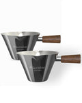 Espresso Shot Cups- 4oz Double Spouts Espresso Measuring Cups with Wooden Handle - Coffee Bar Accessories, Bright Silver?2 Pcs?