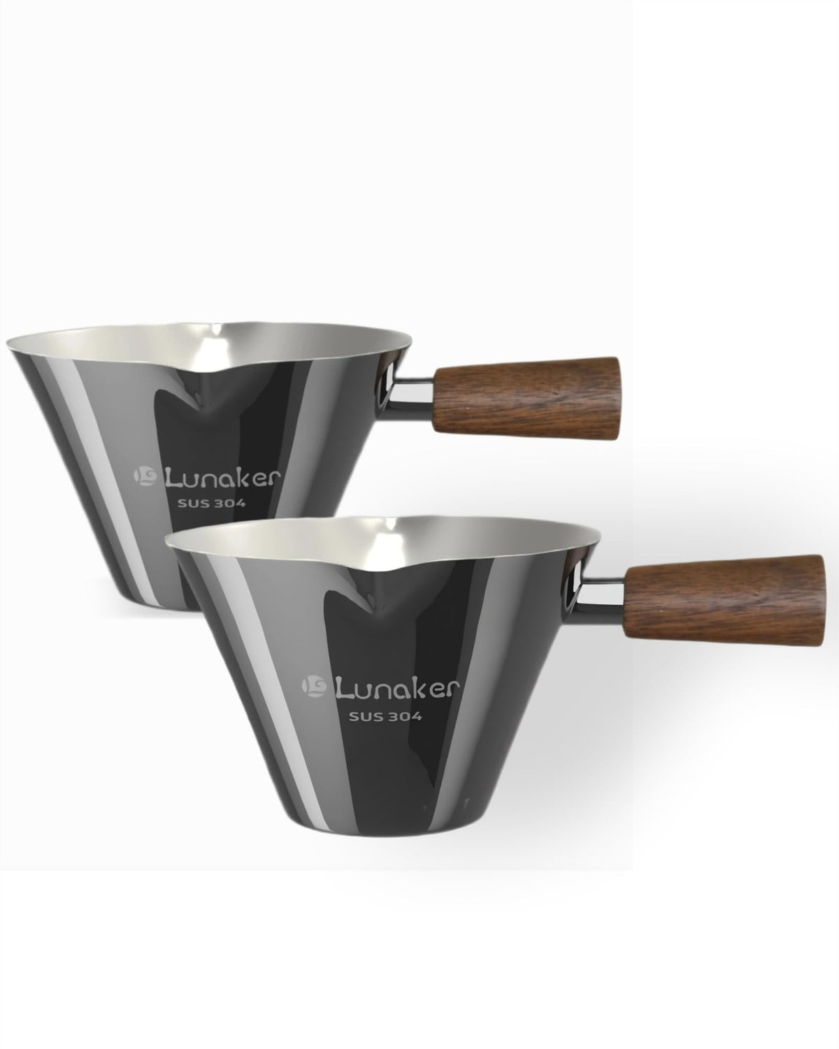 Espresso Shot Cups- 4oz Double Spouts Espresso Measuring Cups with Wooden Handle - Coffee Bar Accessories, Bright Silver?2 Pcs?