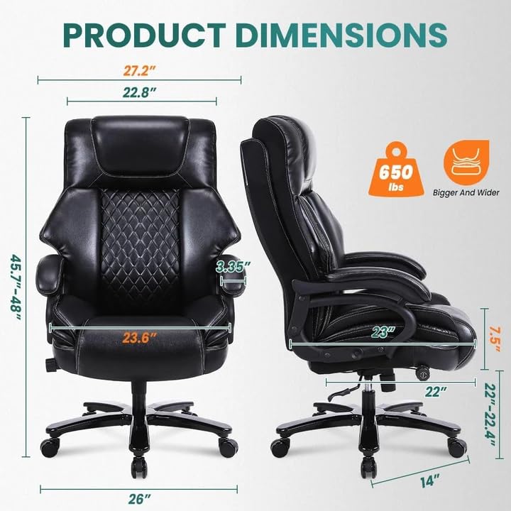 Bosmiller High Back Office Chair, 500lbs Rocking Desk Chair, Ergonomic Executive Office Chair with Adjustable Padded Armrest and Massage Lumbar