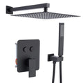 Black Shower Faucet Set Push Button Shower System Bathroom 12 Inch Square Rain Shower Head and Handheld Shower Set,Wall Mounted Rainfall Shower Fixtures