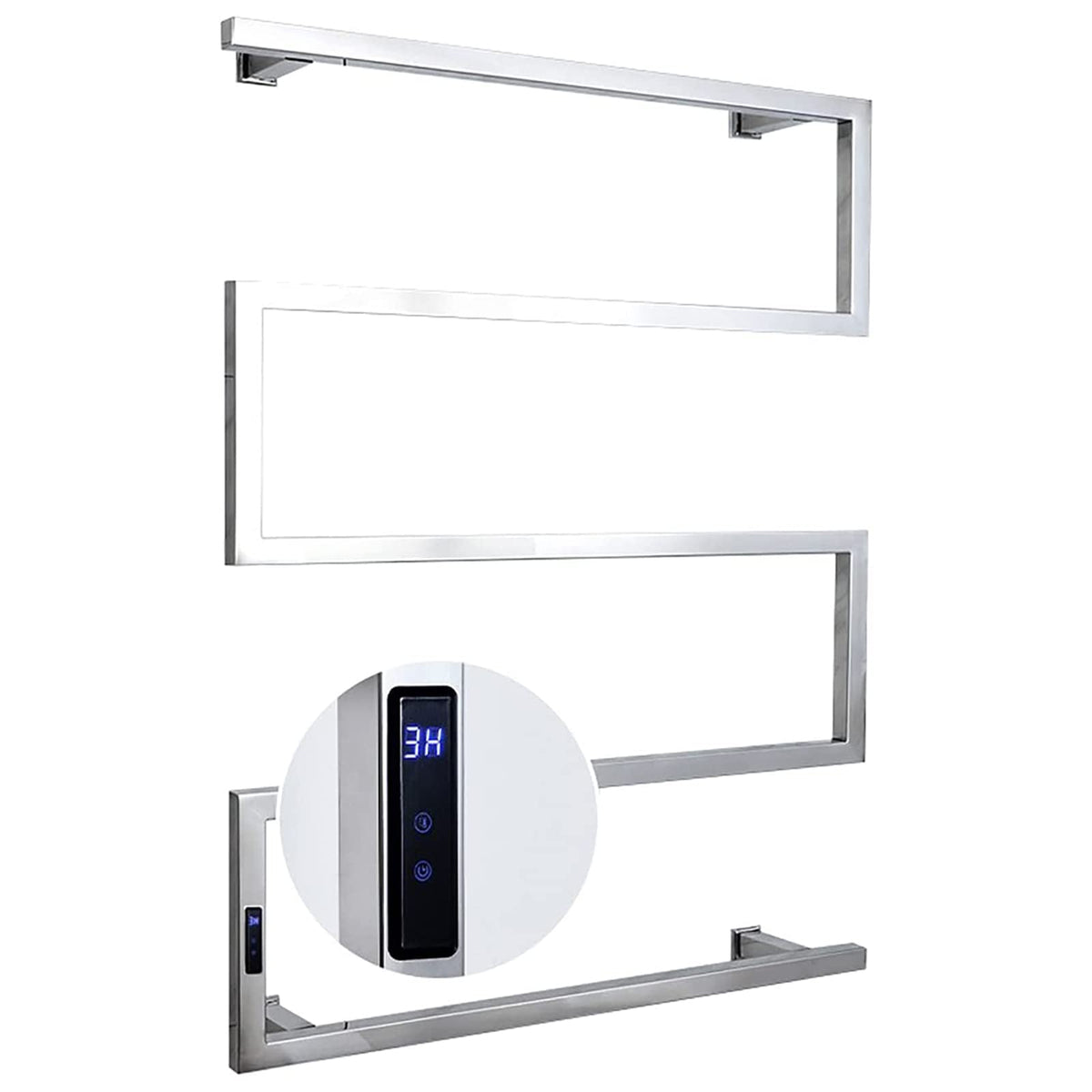 Electric Heated Towel Rack Radiator, Wall Mounted Electric Towel Warmer for Bathroom with Built-in Timer and LED Indicator, 304 Stainless Steel Heated Drying Rack, 5 Bars,Bright,Hardwired (Bright Pl