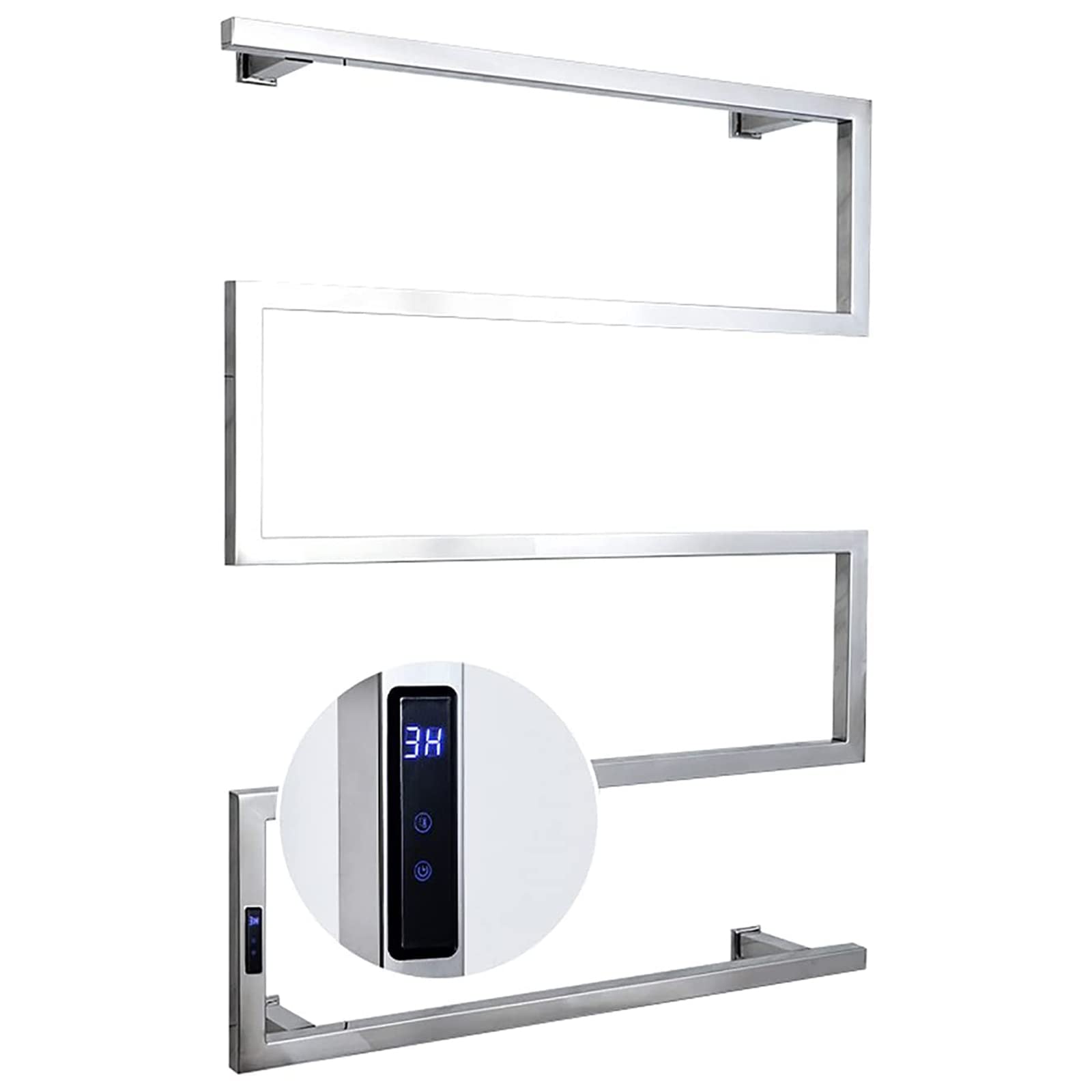 Electric Heated Towel Rack Radiator, Wall Mounted Electric Towel Warmer for Bathroom with Built-in Timer and LED Indicator, 304 Stainless Steel Heated Drying Rack, 5 Bars,Bright,Hardwired (Bright Ha