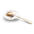 Coffee Spoon Rest with spoon, Mini Coffee Spoon Holder, Small Ceramic Spoon Rest for Coffee Stirrers, Teaspoon, Coffee Bar Accessories, (Ceramic Coffee Spoon Rest with Pattern & Gold Ellipse Spoon)