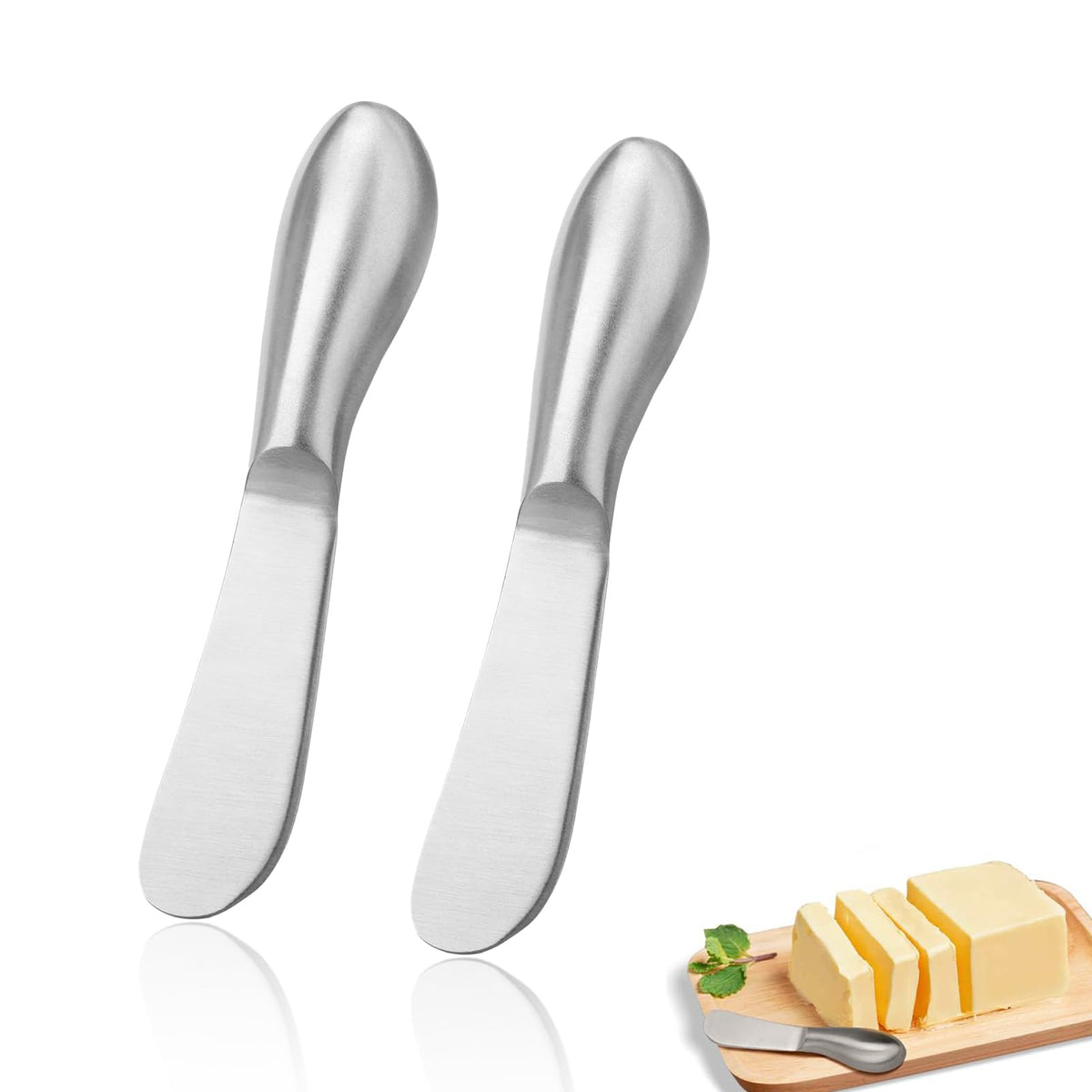2 Pcs Stainless Steel Butter Knives, Multipurpose Spreader Set for Cold Butter, Cream Cheese, Jam, Pastry & Charcuterie Board, Multipurpose Kitchen Gadgets