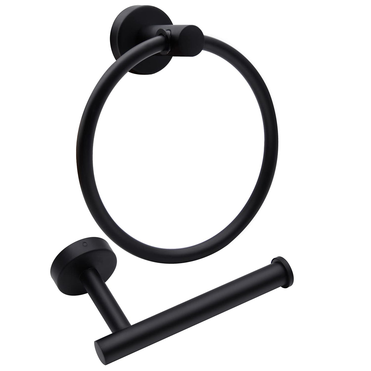 2pcs Matte Black Toilet Paper Holder and Towel Ring Set, Stainless Steel Hand Towel Holder and Towel Hanger with Hardware Pack