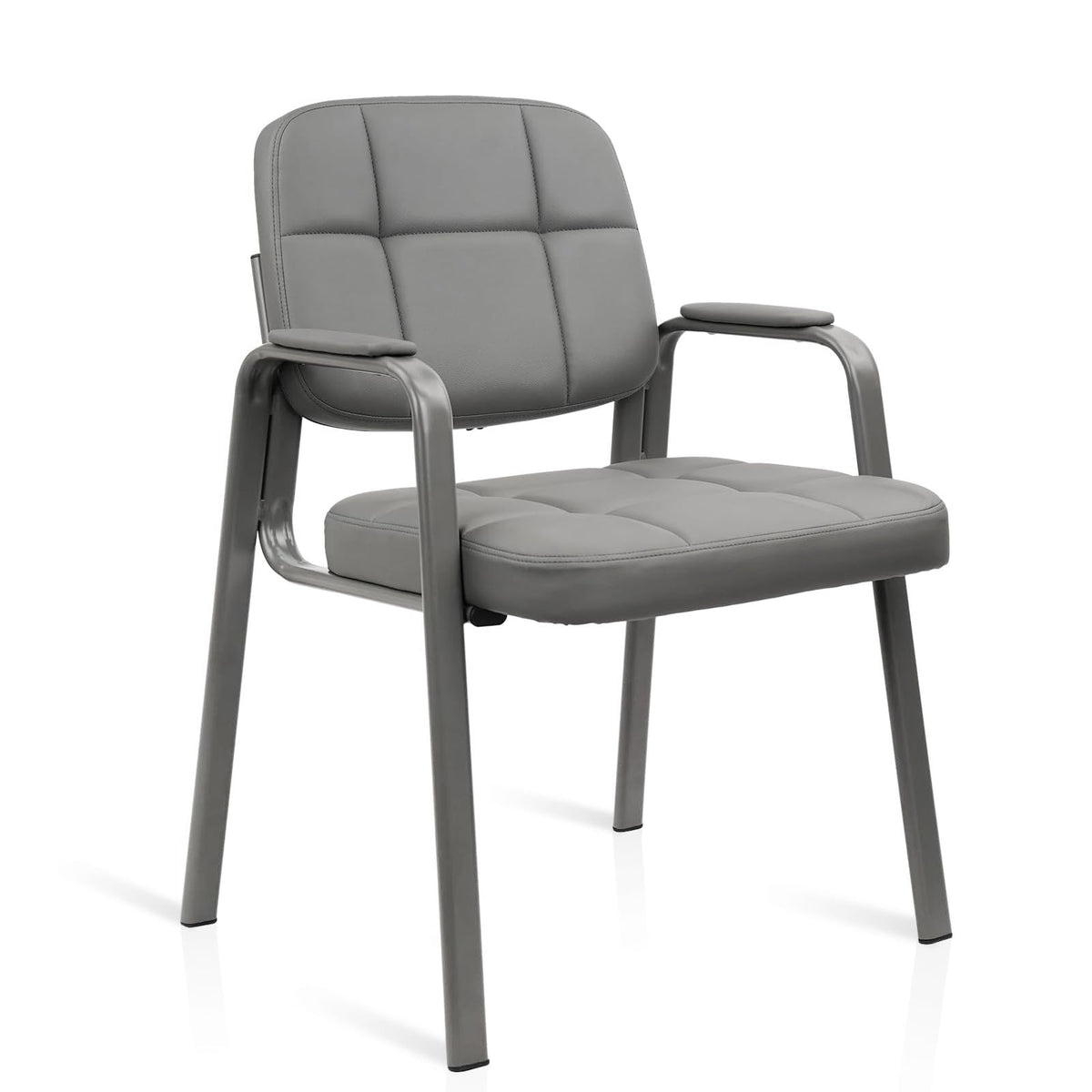 Clatina Leather Office Guest Chair, Reception Chair No Wheels with Armrests and Lumber Support, Stationary Desk Armchair for Meeting Waiting