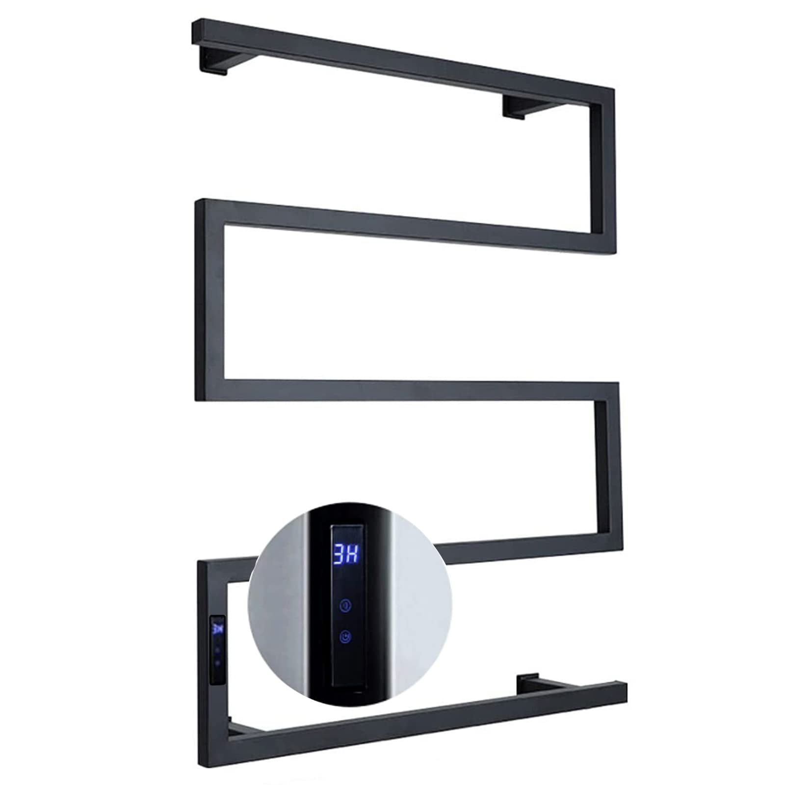Electric Heated Towel Rack Radiator, Wall Mounted Electric Towel Warmer for Bathroom with Built-in Timer and LED Indicator, 304 Stainless Steel Heated Drying Rack, 5 Bars,Bright,Hardwired (Black Plu