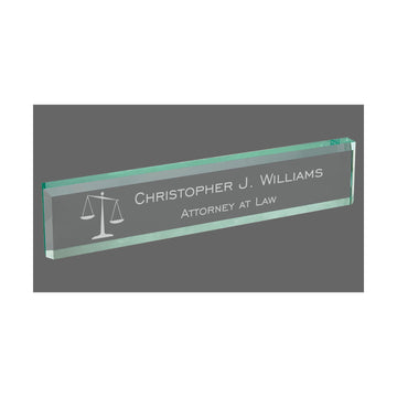 Personalized Lawyer Attorney Name Plate for Desk Engraved Jade Glass with Scales of Justice Custom Text Business Office Gifts Graduation Gift