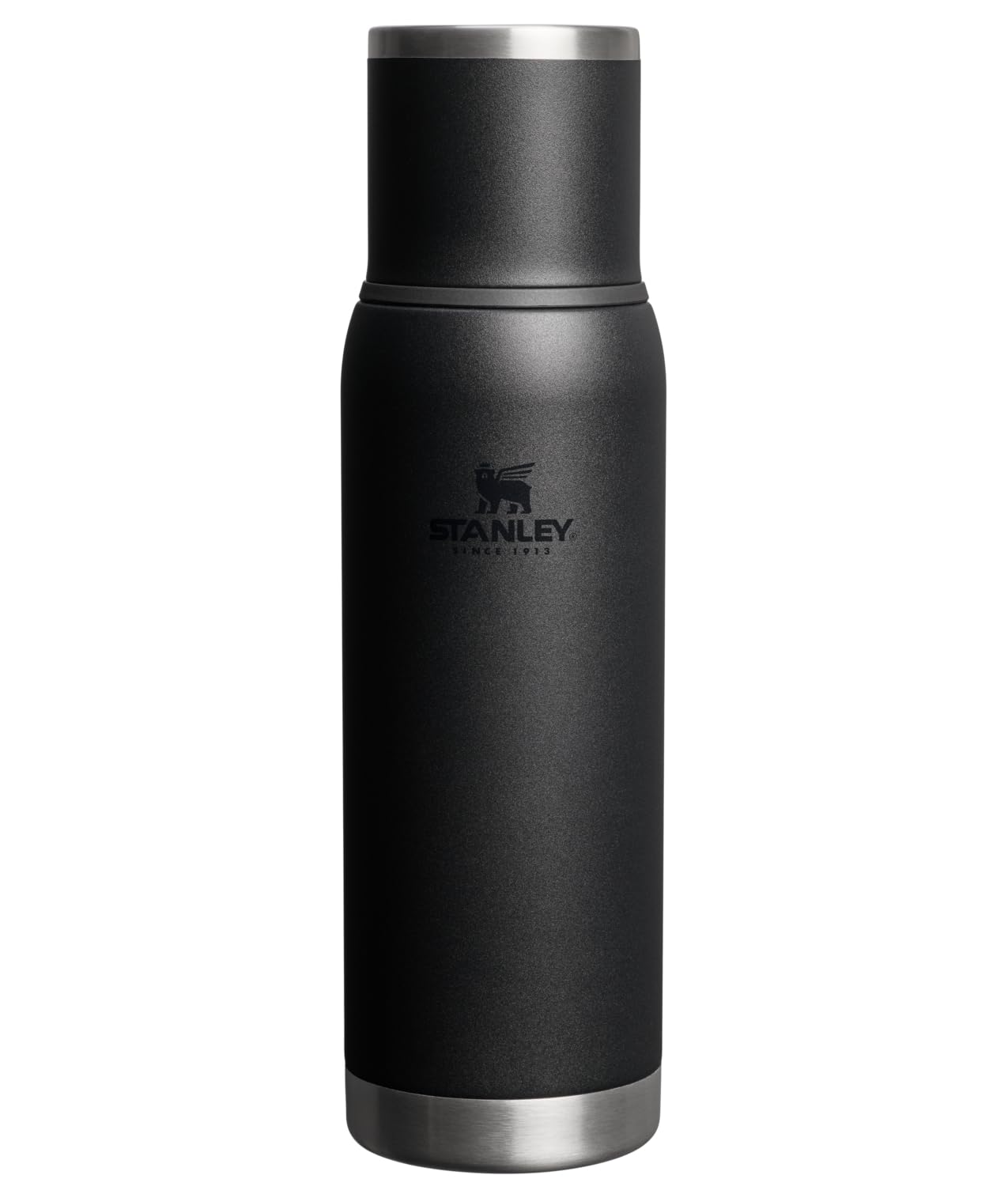 Stanley Adventure-To-Go Vacuum Bottle 1.1 qt | Wide Mouth with Leakproof Cup Lid | Keep Drinks Hot or Cold | Packable for Travel | Insulated Stainless Steel Thermal Bottle | BPA-Free | Black 2.0