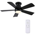 Hounberi 40" Low Profile Ceiling Fan with Light and Remote, Flush Mount Black Ceiling Fans for Low Ceilings, Quiet Reversible Motor, 3-CCT Dimmable Modern Fan for Bedroom & Living Room