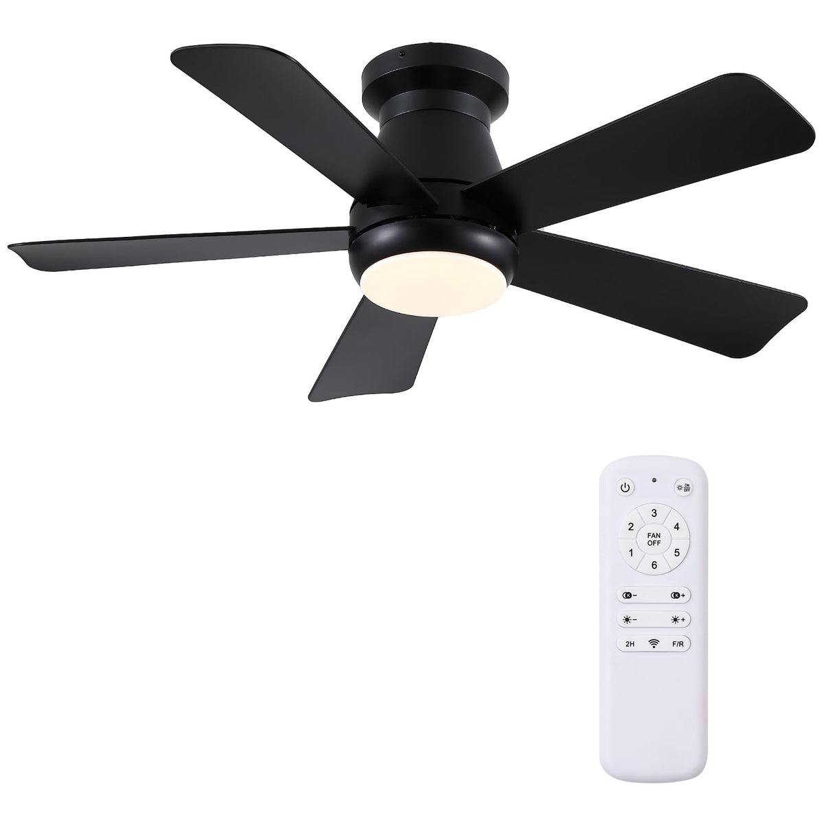 Hounberi 40" Low Profile Ceiling Fan with Light and Remote, Flush Mount Black Ceiling Fans for Low Ceilings, Quiet Reversible Motor, 3-CCT Dimmable Modern Fan for Bedroom & Living Room
