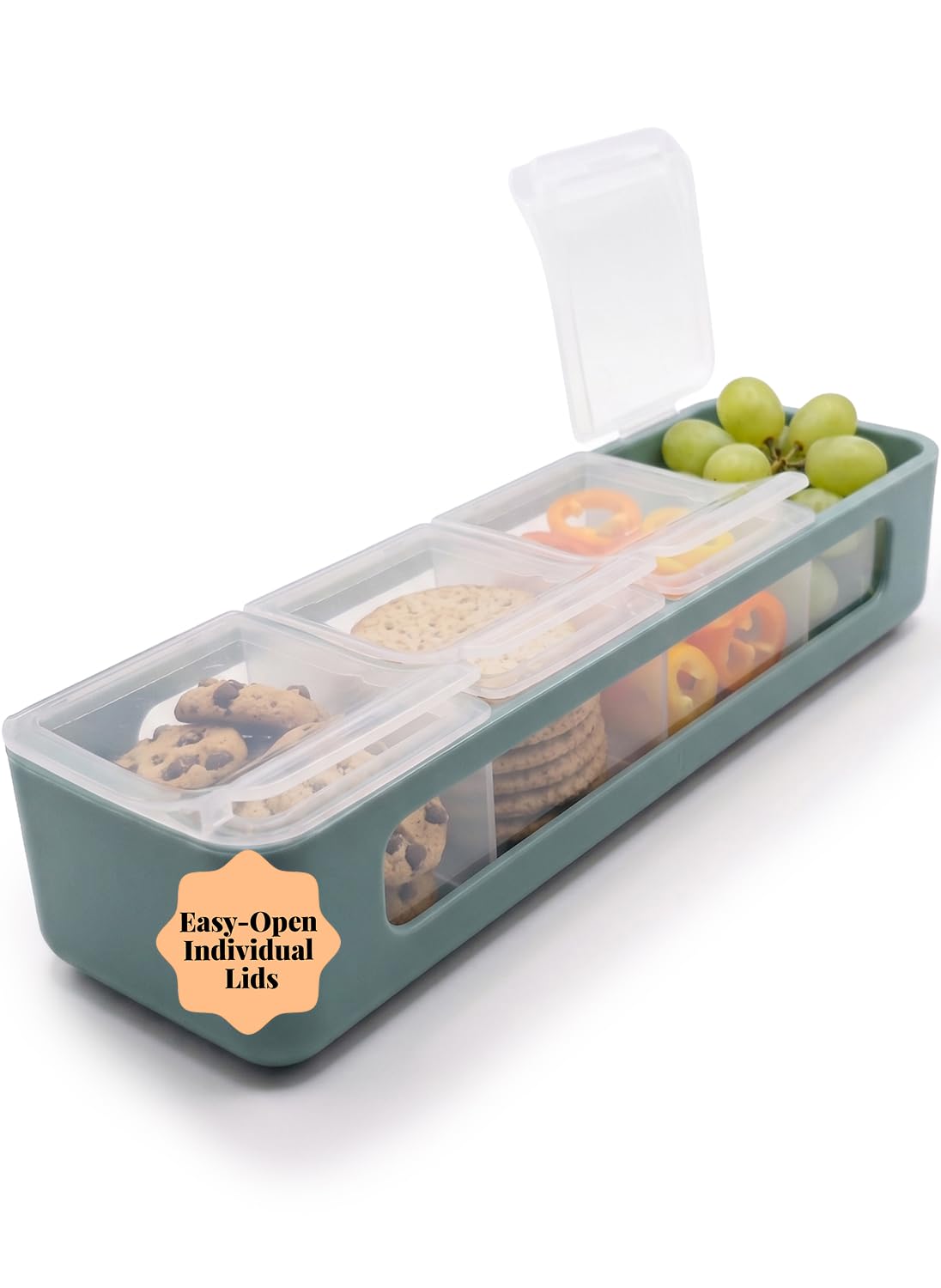 melii Snackle Box | 4-Compartment Snack Container with Individual Lids, BPA-Free Food Storage for Travel, School & On-the-Go Snacks, Kids & Family Organizer (Cactus Fern)