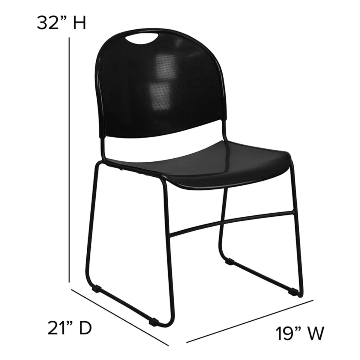 Flash Furniture Hercules Series 880 Lb. Capacity Black Ultra-compact Stack Chair with Black Powder Coated Frame, Set of 1, Black Plastic/black