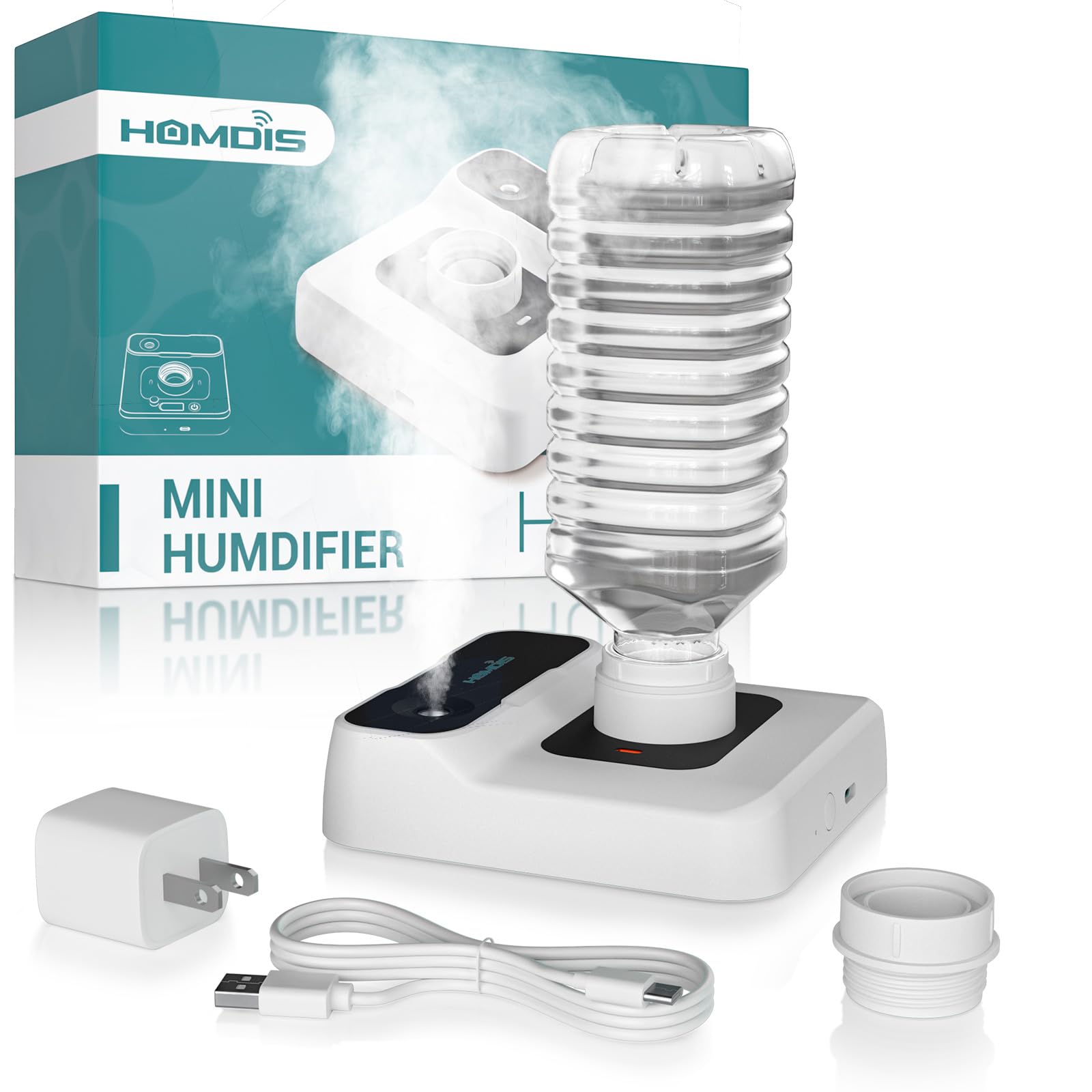 Travel Humidifier, Portable Small Humidifier for Plants, Bedroom, Office, Hotel or Car, 5000mAh Battery Operated Mini Cool Mist Humidifiers, Quiet 23dB, Auto-off, Night Light & BPA-Free, White