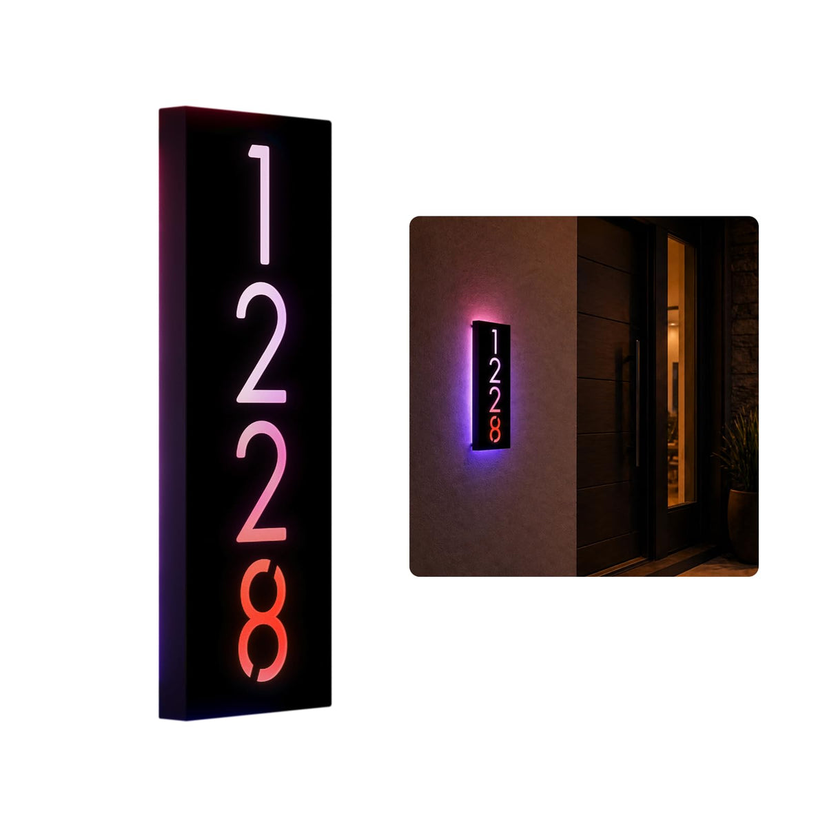 Custom 12V RGB LED Lighted House Number Sign, 304 Stainless Steel