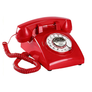 Red Rotary Phones for Landline with Redial, Red Retro Rotary Phone (Ringer On/Off), Antique 1960s Telephone, Old Retro Dial Telephone, Vintage Landline Phone for Home
